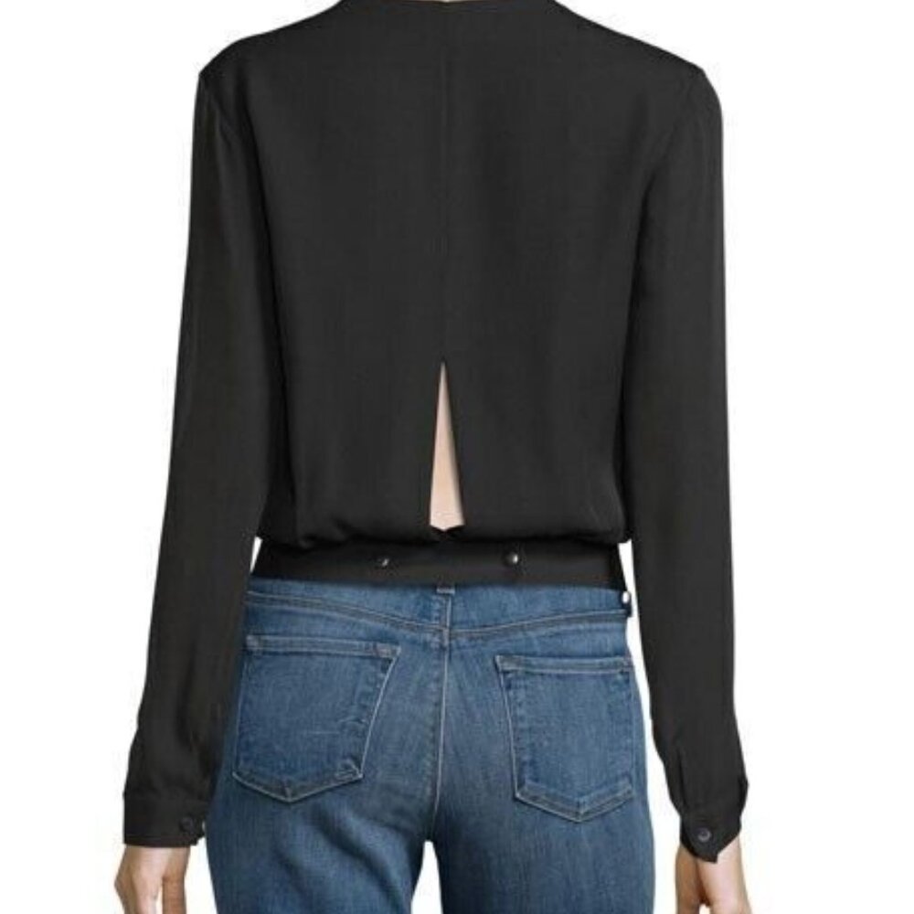 L'Agence Black %100 Silk Wrap Crossover Blouse EUC - Picture 2 of 10